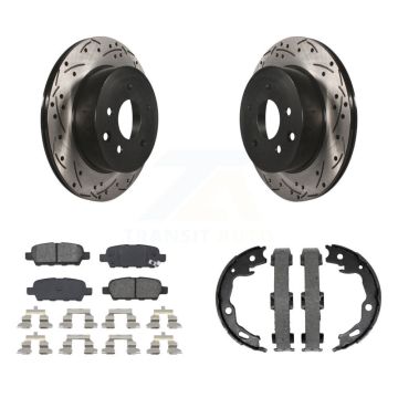Rear Disc Drilled & Slotted Rotors Semi-Metallic Pads Parking Shoes Kit For Nissan Rogue KDS-101318