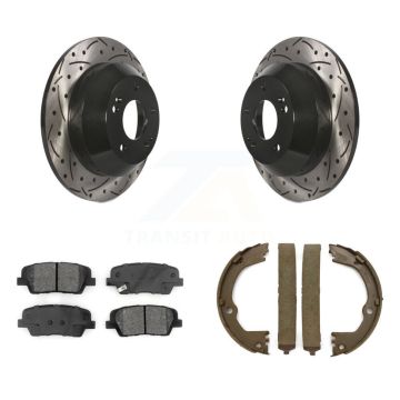 Rear Disc Drilled & Slotted Rotors Semi-Metallic Pads Parking Shoes Kit For Kia Sorento KDS-101322