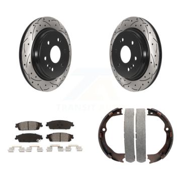 Rear Disc Drilled & Slotted Rotors Semi-Metallic Pads Parking Shoes Kit For Chevrolet LD KDS-101331