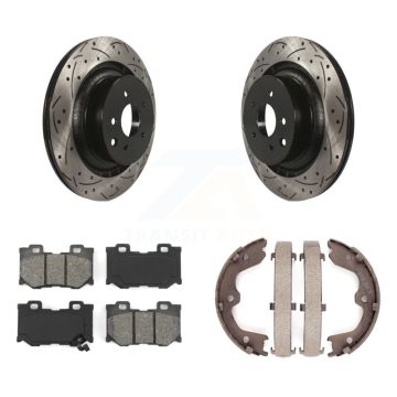 Rear Disc Drilled & Slotted Rotors Semi-Metallic Pads Parking Shoes Kit For INFINITI G37 KDS-101335
