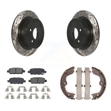 Rear Disc Drilled & Slotted Rotors Semi-Metallic Pads Parking Shoes Kit For Nissan Altima KDS-101337