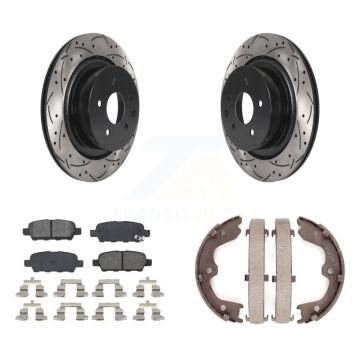 Rear Disc Drilled & Slotted Rotors Semi-Metallic Pads Parking Shoes Kit For INFINITI G35 KDS-101338