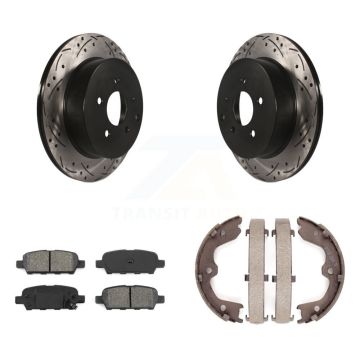 Rear Disc Drilled & Slotted Rotors Semi-Metallic Pads Parking Shoes Kit For INFINITI FX35 KDS-101340