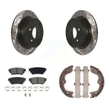 Rear Disc Drilled & Slotted Rotors Semi-Metallic Pads Parking Shoes Kit For Nissan Altima KDS-101342