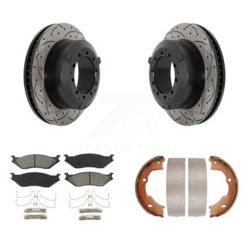 Rear Disc Drilled & Slotted Rotors Semi-Metallic Pads Parking Shoes Kit For Ford F-450 KDS-101353