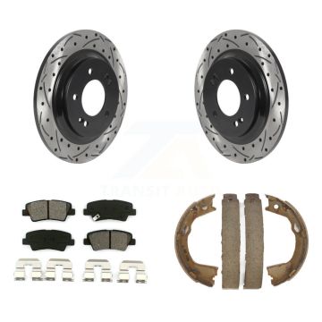Rear Disc Drilled & Slotted Rotors Semi-Metallic Pads Parking Shoes Kit For Hyundai Azera KDS-101374