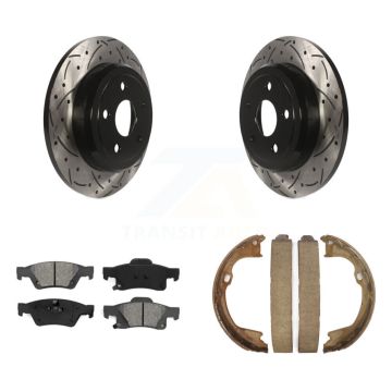 Rear Disc Drilled & Slotted Rotors Semi-Metallic Pads Parking Shoes Kit For Dodge Durango KDS-101384