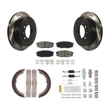 Rear Disc Drilled & Slotted Rotors Semi-Metallic Pads Parking Shoes Hardware Kit For Land KDS-101420