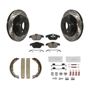 Rear Disc Drilled & Slotted Rotors Semi-Metallic Pads Parking Shoes And Hardware Kit For KDS-101433