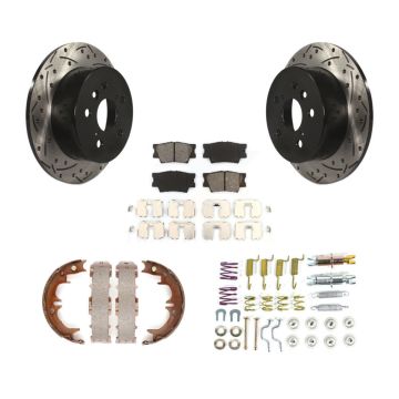 Rear Disc Drilled & Slotted Rotors Semi-Metallic Pads Parking Shoes And Hardware Kit For KDS-101447