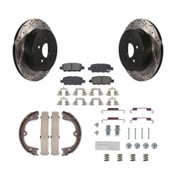 Rear Disc Drilled & Slotted Rotors Semi-Metallic Pads Parking Shoes Hardware Kit For QX60 KDS-101459