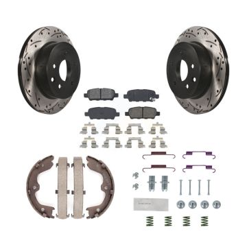 Rear Disc Drilled & Slotted Rotors Semi-Metallic Pads Parking Shoes And Hardware Kit For KDS-101469