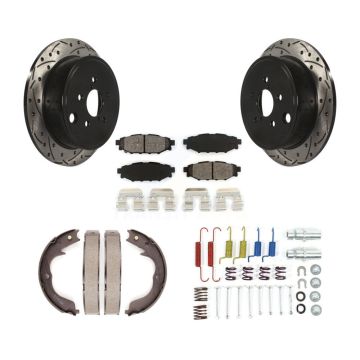 Rear Disc Drilled & Slotted Rotors Semi-Metallic Pads Parking Shoes And Hardware Kit For KDS-101488