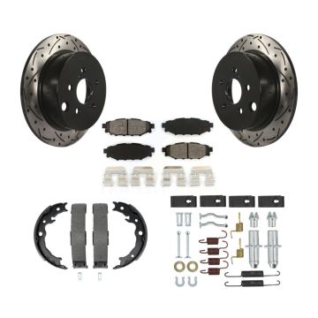 Rear Disc Drilled & Slotted Rotors Semi-Metallic Pads Parking Shoes Hardware Kit For XV KDS-101489