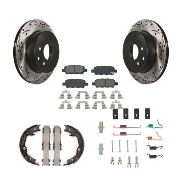 Rear Disc Drilled & Slotted Rotors Semi-Metallic Pads Parking Shoes Hardware Kit For LEAF KDS-101500