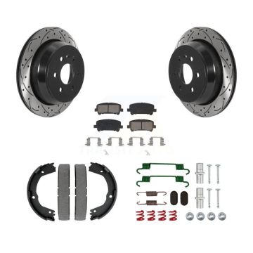 Rear Disc Drilled & Slotted Rotors Semi-Metallic Pads Parking Shoes Hardware Kit For GMC KDS-101525