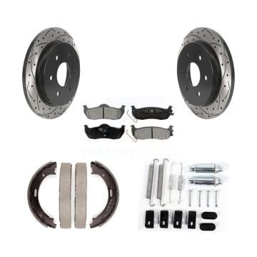 Rear Disc Drilled & Slotted Rotors Semi-Metallic Pads Parking Shoes Hardware Kit For QX56 KDS-101557
