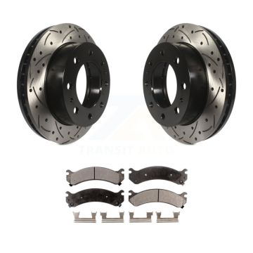 Front Drilled Slot Brake Rotor Ceramic Pad Kit For GMC Chevrolet Sierra 2500 HD Silverado KDT-100001