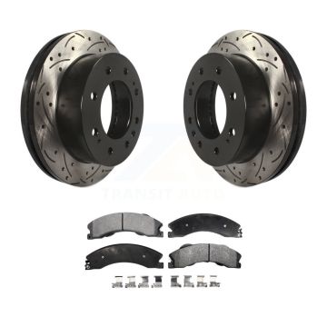 Front Drilled Slot Brake Rotor Ceramic Pad Kit For GMC Chevrolet Sierra 2500 HD Silverado KDT-100014