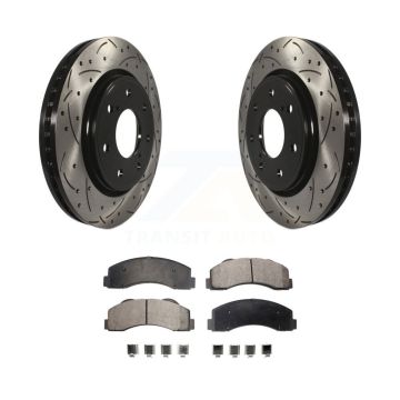 Front Drilled Slot Brake Rotor Ceramic Pad Kit For 2010-2014 Ford F-150 With 7 Lug Wheels KDT-100030