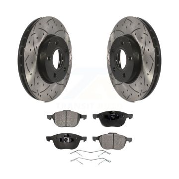 Front Coated Drilled Slotted Disc Brake Rotors And Ceramic Pads Kit For Ford Focus C-Max KDT-100032