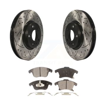 Front Coated Drilled Slotted Disc Brake Rotor Ceramic Pad Kit For Ford Fusion Lincoln MKZ KDT-100034
