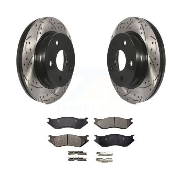 Front Coated Drilled Slotted Disc Brake Rotors Ceramic Pad Kit For Dodge Ram 1500 Durango KDT-100042