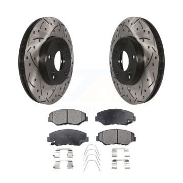 Front Drill Slot Brake Rotor Ceramic Pad Kit For Honda Accord Civic Fit Element Acura ILX KDT-100065