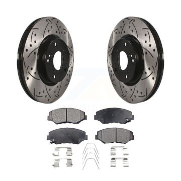 Front Coated Drilled Slot Disc Brake Rotor Ceramic Pad Kit For Honda Civic CR-V Acura ILX KDT-100071