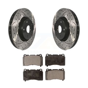 Front Coated Drilled Slotted Disc Brake Rotors Ceramic Pad Kit For Subaru Impreza WRX STI KDT-100072