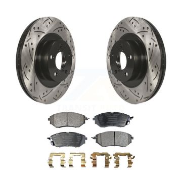 Front Drill Slot Disc Brake Rotors Ceramic Pad Kit For 2009 Subaru Legacy 3.0 R with 3.0L KDT-100074