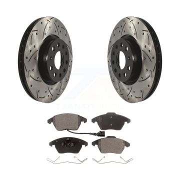 Front Drill Slot Brake Rotor Ceramic Pad Kit For Volkswagen Jetta Beetle Audi GTI Golf CC KDT-100079