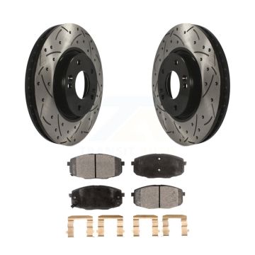 Front Coated Drilled Slotted Disc Brake Rotor & Ceramic Pad Kit For Kia Forte Koup Forte5 KDT-100086