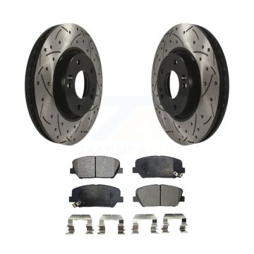 Front Drill Slot Brake Rotors Ceramic Pad Kit For 2013-2015 Hyundai Veloster Turbocharged KDT-100087
