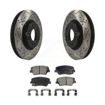Front Coated Drilled Slotted Disc Brake Rotor And Ceramic Pad Kit For 2014-2017 Kia Rondo KDT-100088