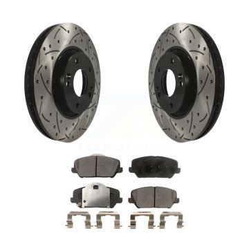 Front Coated Drilled Slotted Disc Brake Rotor & Ceramic Pad Kit For Kia Forte Forte5 Koup KDT-100092
