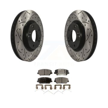Front Drilled Slot Disc Brake Rotor Ceramic Pad Kit For Kia Forte Forte5 Hyundai Veloster KDT-100094