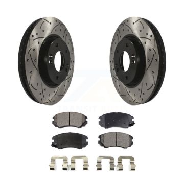 Front Coat Drill Slot Disc Brake Rotors Ceramic Pad Kit For 2006-2010 Hyundai Sonata 3.3L KDT-100096