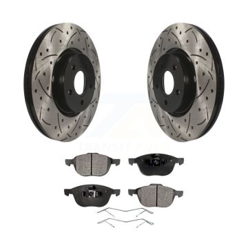 Front Drilled Slot Brake Rotor Ceramic Pad Kit For Ford Transit Connect 104.8" wheel base KDT-100106