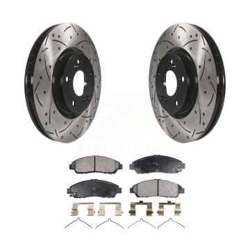 Front Coat Drill Slot Disc Brake Rotors Ceramic Pad Kit For Honda Pilot Acura MDX RLX ZDX KDT-100110