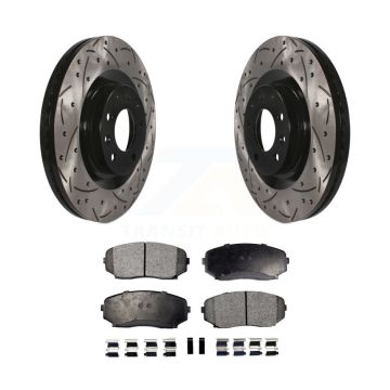 Front Coated Drilled Slotted Disc Brake Rotors & Ceramic Pad Kit For 2007-2015 Mazda CX-9 KDT-100111