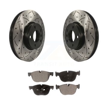 Front Coated Drilled Slotted Disc Brake Rotors And Ceramic Pads Kit For BMW X5 X6 KDT-100113