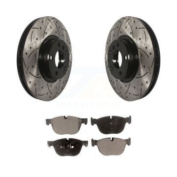 Front Coated Drilled Slotted Disc Brake Rotors And Ceramic Pads Kit For BMW X5 X6 KDT-100114