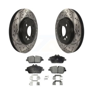 Front Coated Drilled Slotted Disc Brake Rotors And Ceramic Pads Kit For Mini Cooper KDT-100117