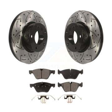 Front Coated Drilled Slotted Disc Brake Rotors And Ceramic Pads Kit For BMW X1 328xi KDT-100123