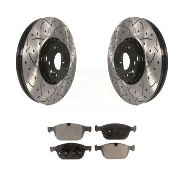 Front Coated Drilled Slotted Disc Brake Rotors & Ceramic Pad Kit For 2010-2015 Volvo XC60 KDT-100138