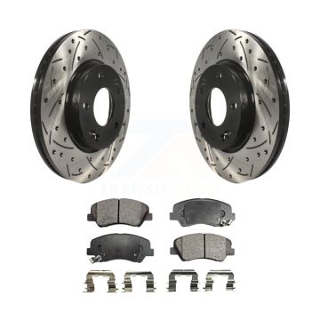 Front Drilled Slot Brake Rotors Ceramic Pad Kit For Hyundai Elantra GT Kia Forte Veloster KDT-100145