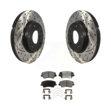 Front Drilled Slot Brake Rotors Ceramic Pad Kit For Kia Forte Hyundai Elantra GT Veloster KDT-100146