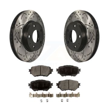 Front Coated Drilled Slotted Disc Brake Rotor Ceramic Pad Kit For 2014-2018 Mazda 3 Sport KDT-100179