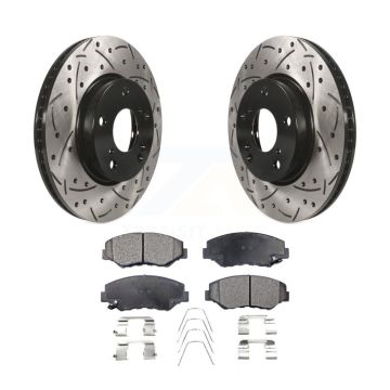 Front Coated Drilled Slotted Disc Brake Rotors And Ceramic Pads Kit For Honda Civic KDT-100187